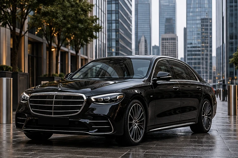 Illustrative black Mercedes-Benz S-Class luxury saloon