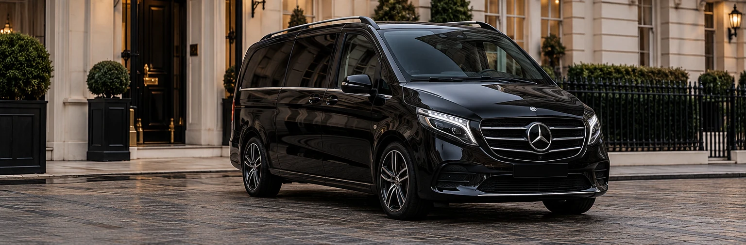 Illustrative black Mercedes-Benz V-Class chauffeur MPV
